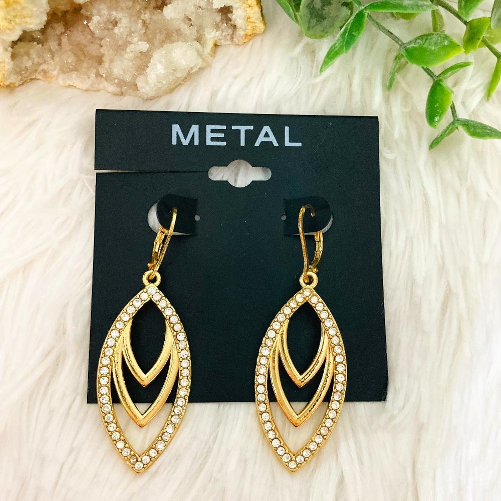 Gold drop dangle rhinestone statement earrings